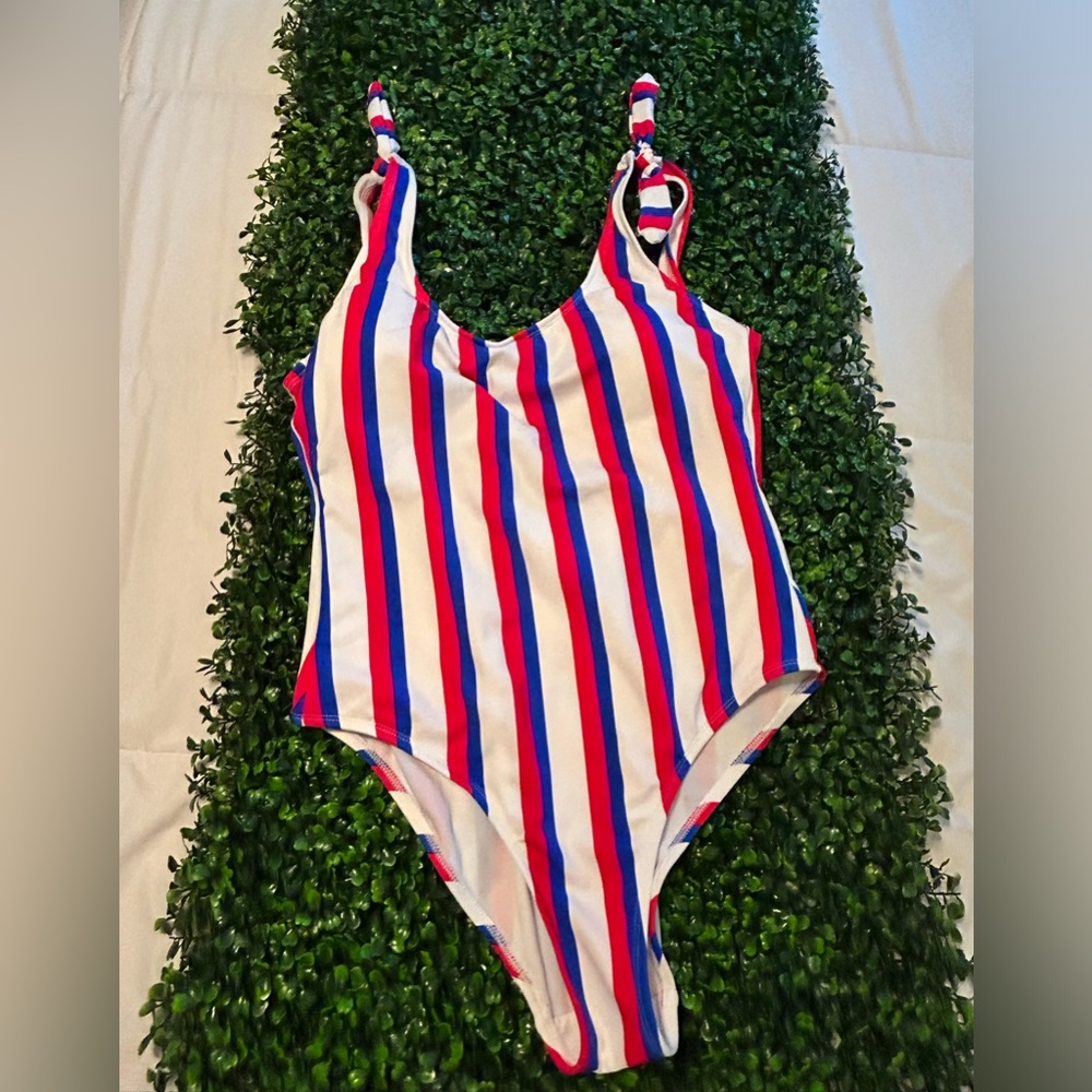 Red, White and Blue Striped one piece.